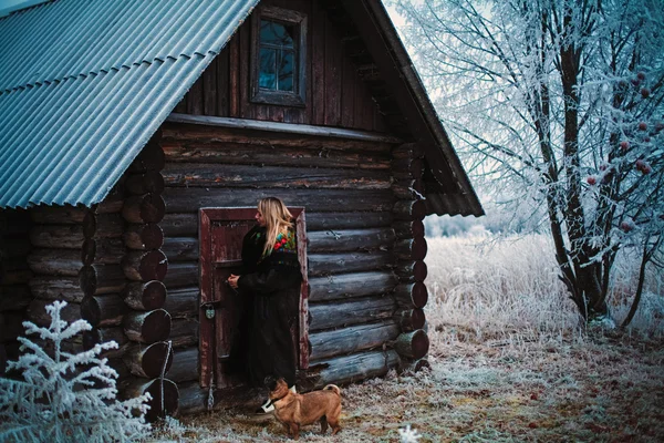 Meisje permanent op de boerderij — Stockfoto