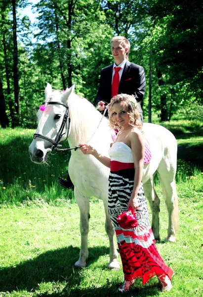 Riding in the park. horse riding — Stock Photo, Image