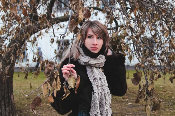 Chica cerca de las ramas del árbol — Foto de Stock