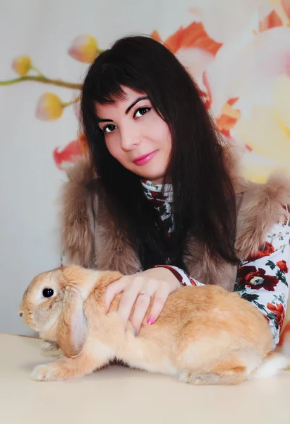 Girl and pygmy rabbit — Stock Photo, Image