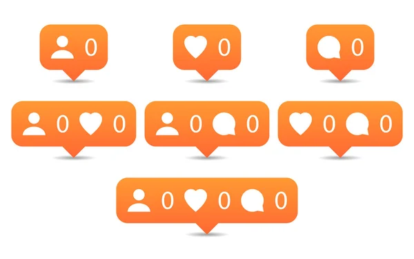 Orange like, follow, comment icons in flat styles — Stock Photo, Image