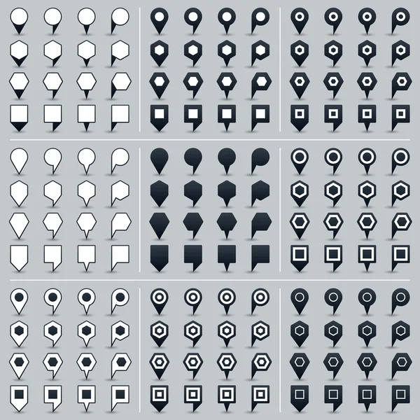 Establecer pines de mapa signo de ubicación icono con sombra gris en estilo plano —  Fotos de Stock