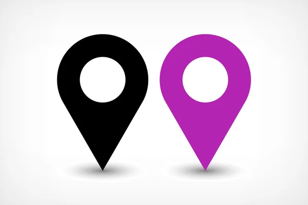 Фиолетовые значки карты знак местоположения значок с эллипсом серого градиента тени в плоской простой стиль — стоковое фото