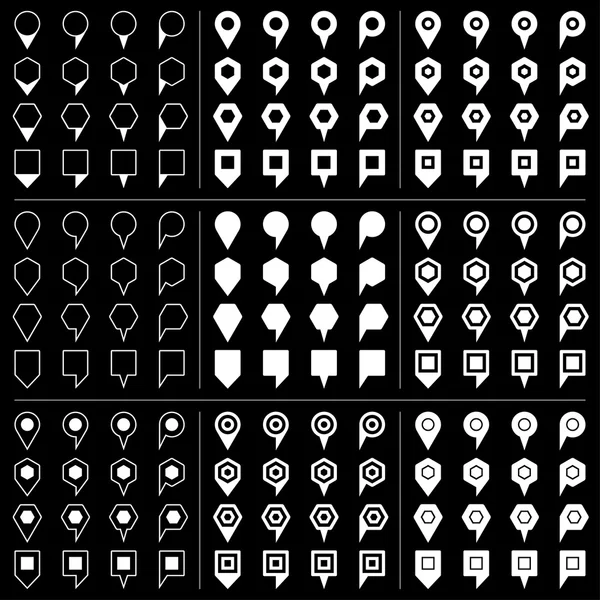 Carte blanche pins signe icône sur fond noir — Image vectorielle