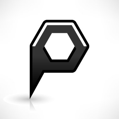 Siyah harita PIN konumu işaret yuvarlak çokgen şekli simgesi