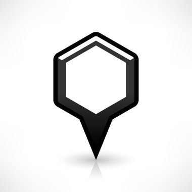 Siyah harita PIN konumu işaret yuvarlak altıgen şekil simgesi