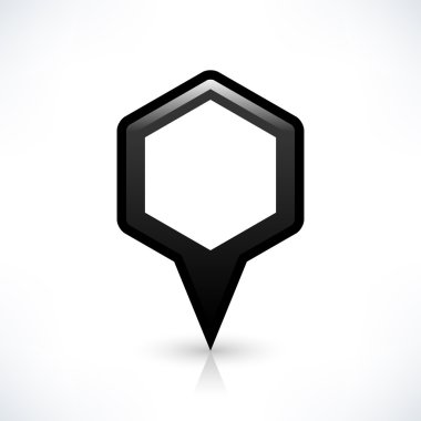 Siyah harita PIN konumu işaret yuvarlak altıgen şekil simgesi