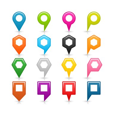 16 boş harita pim konumu simgesi beyaz zemin üzerine gölge yansıması ile kayıt.