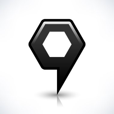 Siyah harita PIN konumu işaret yuvarlak çokgen şekli simgesi