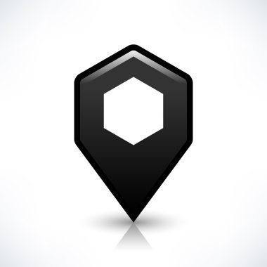 Siyah harita PIN konumu işaret yuvarlak altıgen şekil simgesi