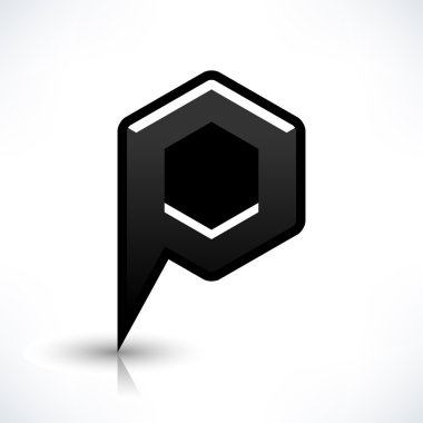 Siyah harita PIN konumu işaret yuvarlak altıgen şekil simgesi