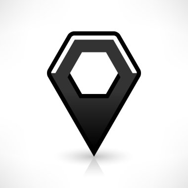 Siyah harita PIN konumu işaret yuvarlak çokgen şekli simgesi