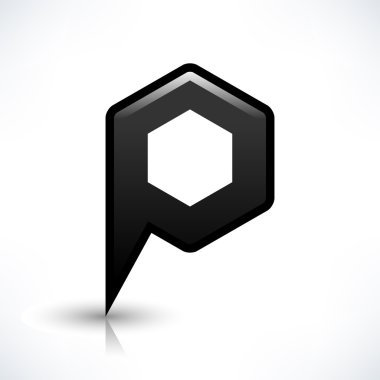 Siyah harita PIN konumu işaret yuvarlak altıgen şekil simgesi