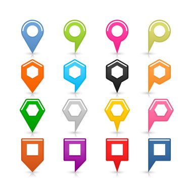 16 boş harita pim konumu simgesi beyaz zemin üzerine gölge yansıması ile kayıt.