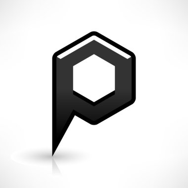 Siyah harita PIN konumu işaret yuvarlak altıgen şekil simgesi