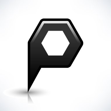 Siyah harita PIN konumu işaret yuvarlak çokgen şekli simgesi