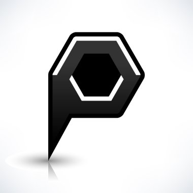 Siyah harita PIN konumu işaret yuvarlak çokgen şekli simgesi