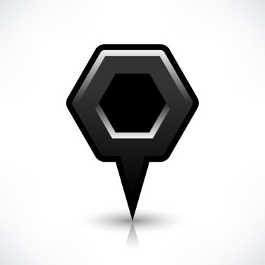 Siyah harita PIN konumu işaret yuvarlak çokgen şekli simgesi