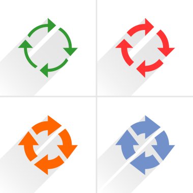 4 ok simgesi. Tekrarlama, yeniden yükle, yenileme, döndürme, sıfırlama işareti.