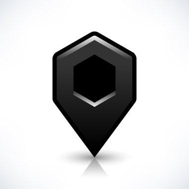 Siyah harita PIN konumu işaret yuvarlak altıgen şekil simgesi