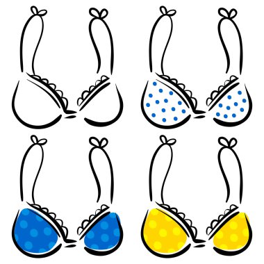 Beyaz arka plan üzerinde izole polka noktalı deseni ile dört sütyen.