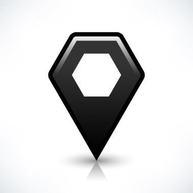 Siyah harita PIN konumu işaret yuvarlak çokgen şekli simgesi