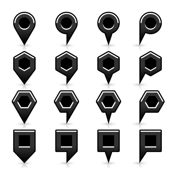 16 map pins sign location icon with gray shadow and reflection in flat style — Stock Vector