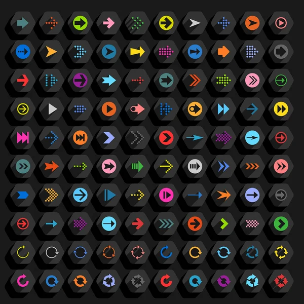 100 flecha iconos planos conjunto — Vector de stock