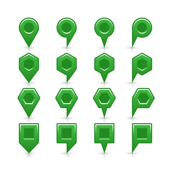 Icono de pin de mapa de color verde signo de ubicación satinado con espacio de copia vacío — Vector de stock