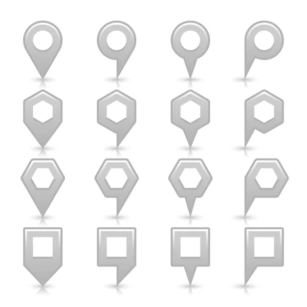 Color gris mapa pin icono satén signo de ubicación con espacio de copia vacío — Vector de stock