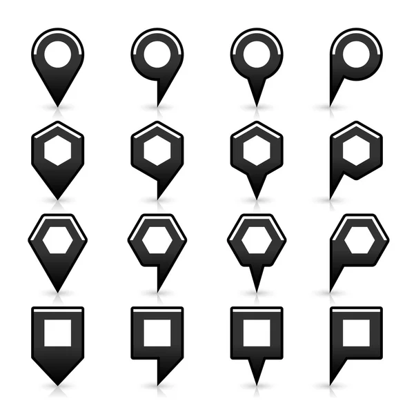 16 pines de mapa muestran el icono de ubicación con sombra gris y reflejo en estilo plano — Vector de stock