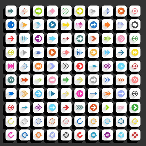 100 iconos planos flecha — Vector de stock