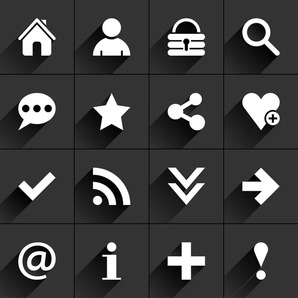 16 iconos básicos signo plano — Archivo Imágenes Vectoriales