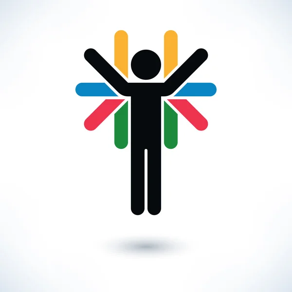 Color sign people (man\'s figure) with many hands in flat style