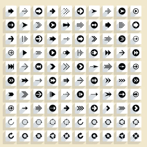 100 platte pijlpictogrammen instellen — Stockvector