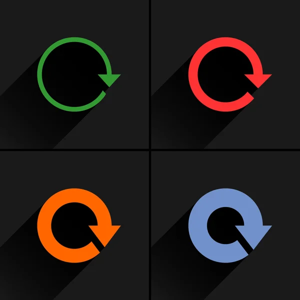 4 ícone de seta atualizar, rotação, redefinir, repetir, recarregar conjunto de sinal —  Vetores de Stock