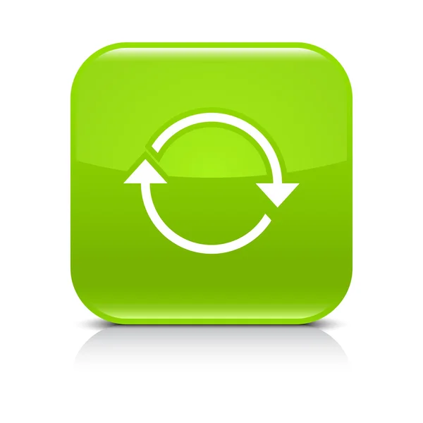 Grön ikon med vita pilen upprepa, reload, uppdatera, rotation tecken. — Stock vektor