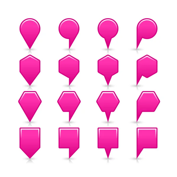 Icono de pin de mapa de color rosa signo de ubicación satinado con espacio de copia vacío — Vector de stock