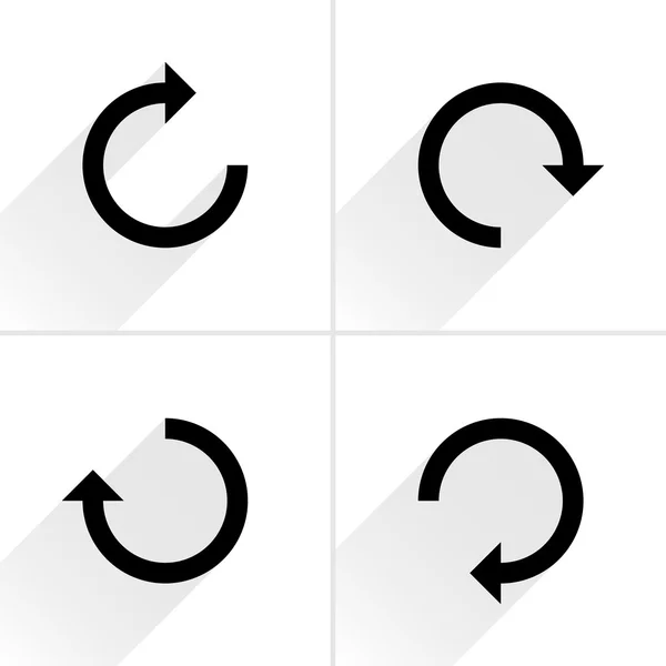 4 pijl pictogram vernieuwen, rotatie, reset, herhalen, herladen teken reeks — Stockvector