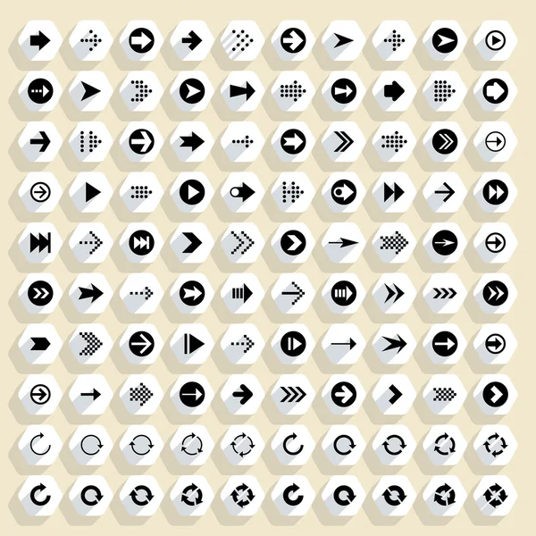 Sada 100 ploché ikony šipek — Stockový vektor