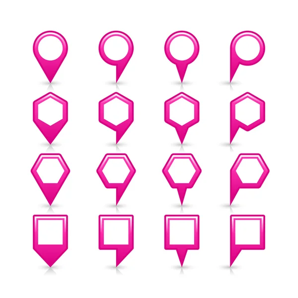 Icono de pin de mapa de color rosa signo de ubicación satinado con espacio de copia vacío — Vector de stock