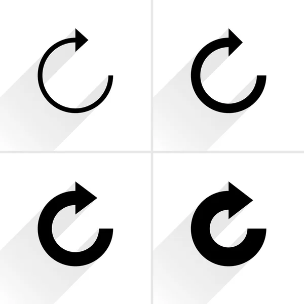 4 pijl pictogram vernieuwen, rotatie, reset, herhalen, herladen teken reeks — Stockvector