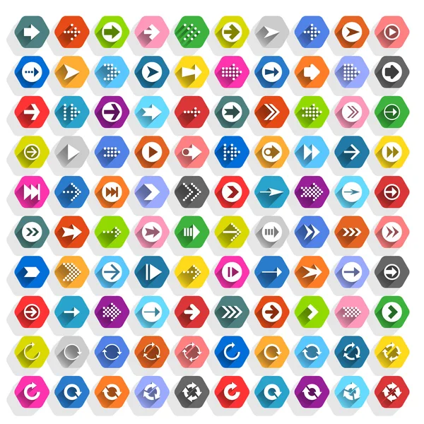 Ensemble d'icônes plates à 100 flèches — Image vectorielle