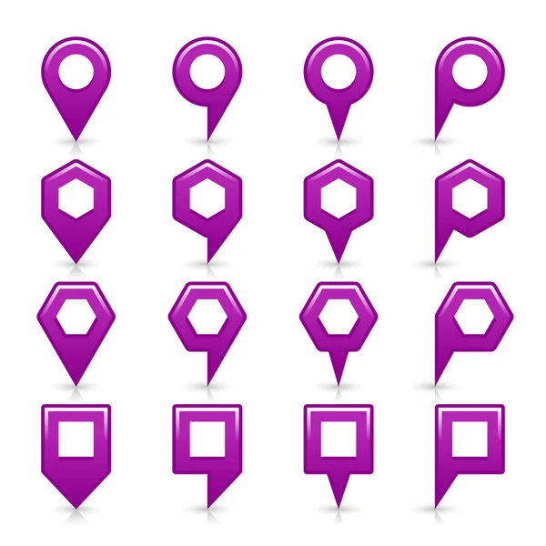 Icono de pin de mapa de color violeta signo de ubicación satinado con espacio de copia vacío — Archivo Imágenes Vectoriales