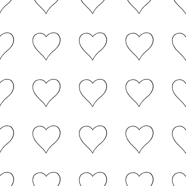Seamless mönster med disposition hjärtan — Stock vektor