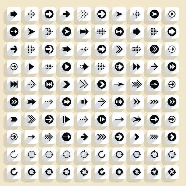 100 conjunto de ícones de seta plana — Vetor de Stock