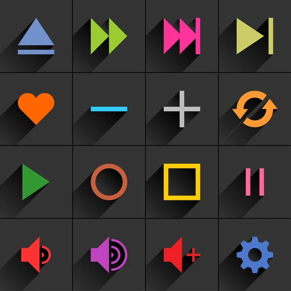 16 icônes de contrôle des médias — Image vectorielle
