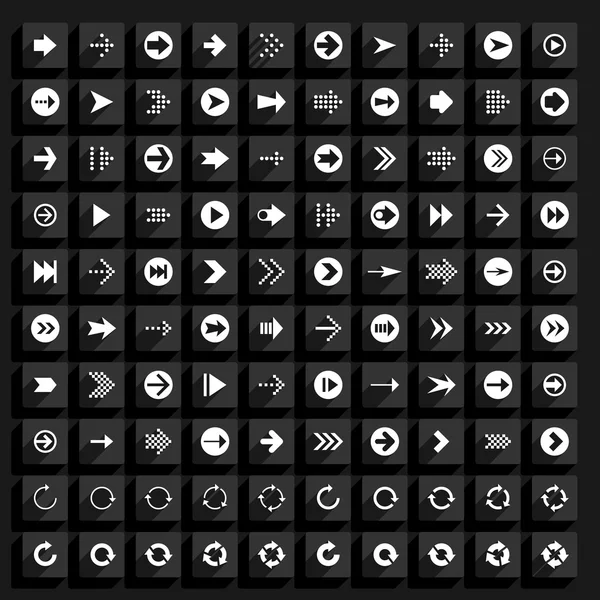 Ensemble d'icônes plates à 100 flèches — Image vectorielle