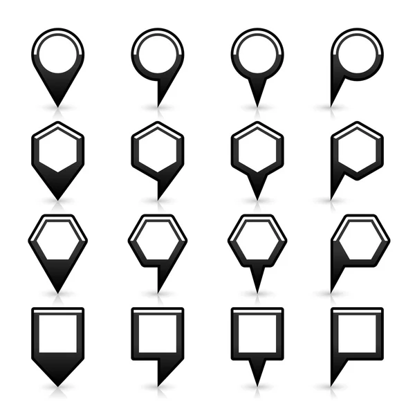 16 map pins sign location icon with gray shadow and reflection in flat style — Stock Vector