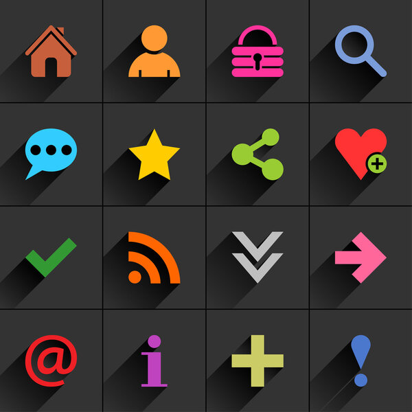 16 basic sign flat icons